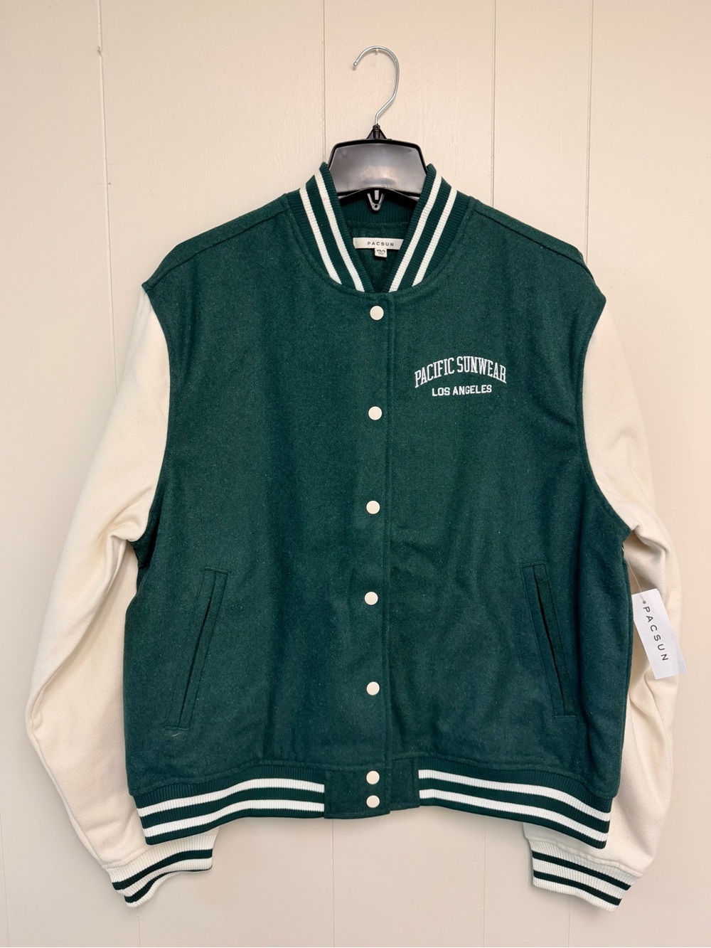 NWT! Pacsun Green & White Varsity Jacket - Pacific Sunwear Size XS/S